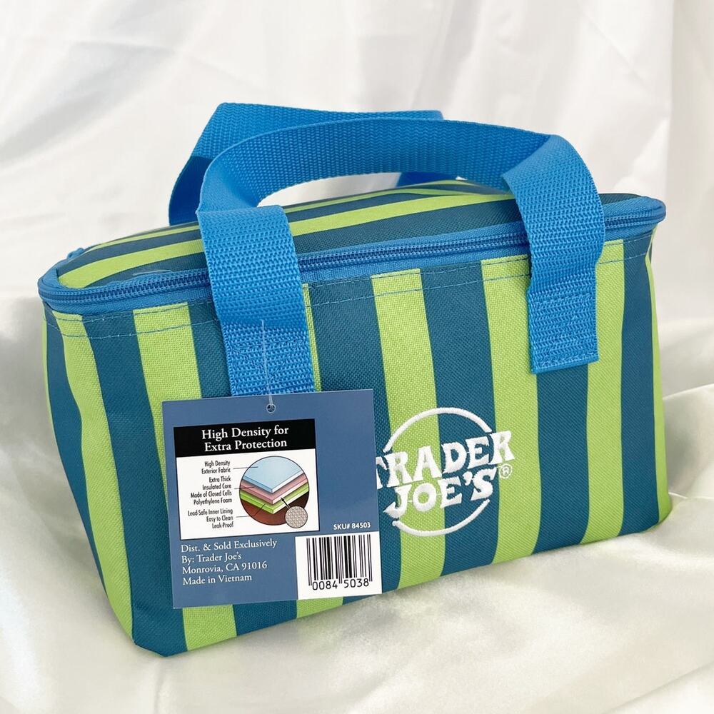 TRADER JOES Striped Mini Insulated Bag Blue Green Summer 2026 Release